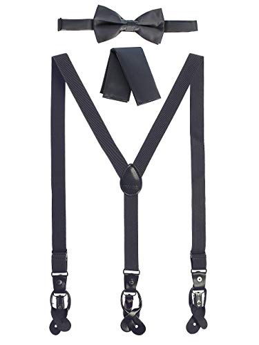 Gioberti Boys' Convertible Suspenders, Bow Tie, and Hanky Set, Dark Gray