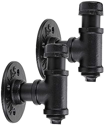 XINGAU 2pcs Vintage Industrial Iron Pipe Coat Hat Hook - Wall Mounted Retro Pipe Hook with Red Handle, Hanger Holder Hanging Storage Rack for Robe, Towel, Bag, Umbrella, Antique Home Decoration Decor Cover