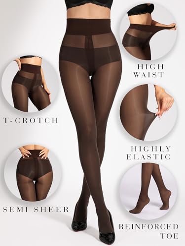Image of HOTBOSS Unbelievable Durability Tights, Rip Resistant Pantyhose, 40D Semi Sheer High Waist T-Crotch Strong Tights for Women