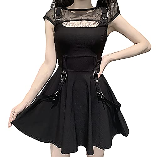 GoodLock Gothic Skirts for Women, Girls Dark Gothic Retro Print Short Skirt Dress Dark Punk Mini Dress K-black, X-Large