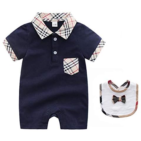 Baby Romper Boys Toddler Cotton Polo Shirt Onesie+Bowtie Bibs Suits Set Dark Blue 0-3M/59 Cover