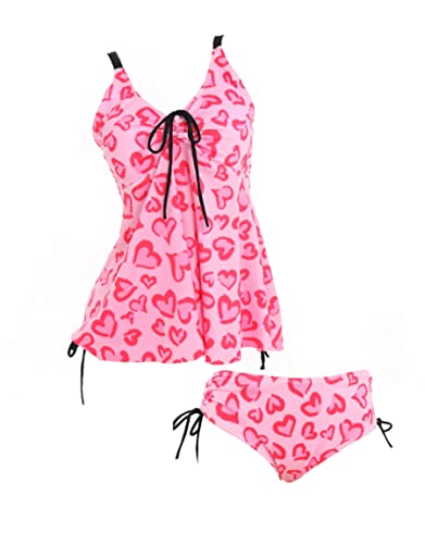 haikyuu Women Heart Leopard Tankini Pink Swimsuits Two Piece Tummy Control Bathing Suits Swimwear Tank Top with Bottom