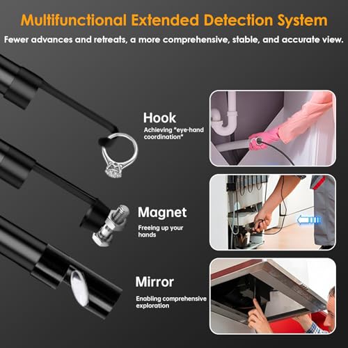 Cámara Endoscópica HD 1920P con Luz, Cámara de Inspección IP67 Impermeable, Semirígida de 7.9 mm de Diámetro, Cable de 16.41FT con 8 LED, Compatible con iPhone Android para Automóviles y Tuberías miniatura 6