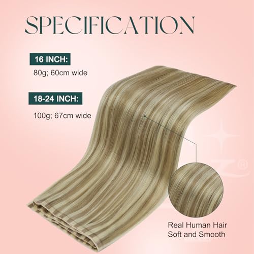 Image of Easyouth 24 Inch 100g Butterfly Weft Hair Extensions Blonde, Real Human Hair Butterfly Weft Extensions Highlight, Golden Blonde Mix Medium Blonde, Long Straight Hair, Breathable Hole Wefts Extension