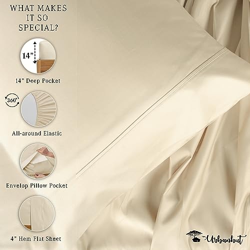 URBANHUT 800 Thread Count Twin Size Egyptian Cotton Sheets Set,3 Pc Bed Sheet Sets for Twin Size Bedding, Luxury Hotel Sheets Sateen Finish Fits 16" Deep Pocket - Ivory
