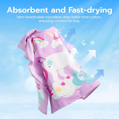 Joiedomi 30* 30 Badeponcho Badetuch für Kinder,Lila Einhorn-Mikrofaser-Kapuzenhandtuch-Poncho für Strand, Pool, Bad, schnelltrocknend