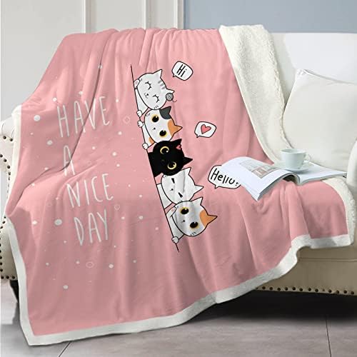 SOULZZZ Cute Cat Pattern Throw Blanket Super Soft Sherpa Fleece Blanket Animal Print Fluffy Plush Lightweight Cozy Blanket for Adults Kids Teen Cat Lovers Throws Blankets