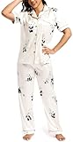 Lavenderi Women's Short Sleeve Classtic Satin Pajama Set(Small,Panda)