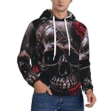 Skull And Red Rose1 - Sudadera de forro polar con capucha para hombre, ligera, casual, con cordón, bolsillo, unisex, para adultos, Negro -, X-Large