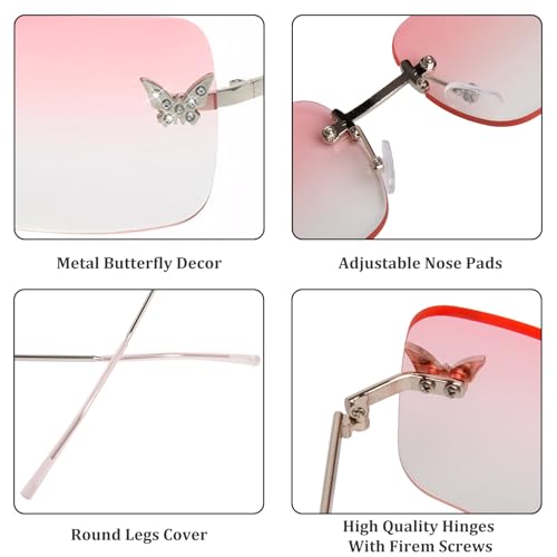 Rectangle Y2k Sunglasses for Women Cute Rimless Clear Frameless Tinted Lens 2000S Trendy Shades Butterfly Glasses3