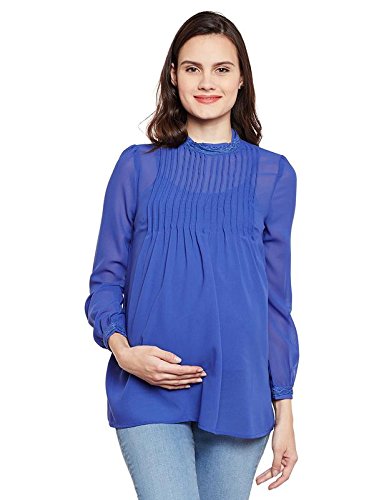 Women's Polyester Full Sleeves Maternity Top (Blue)