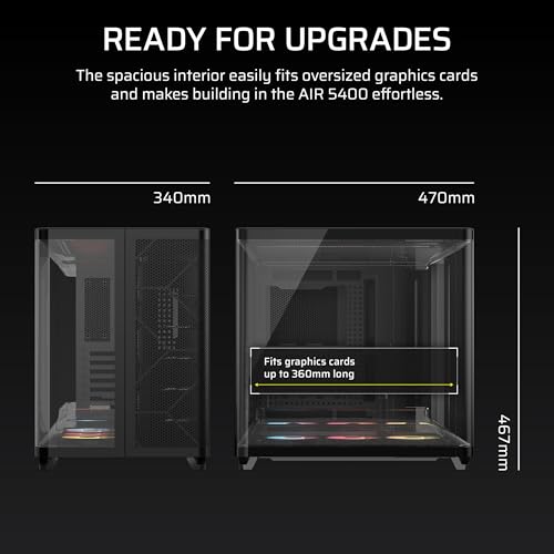 CORSAIR AIR 5400 RS-R ARGB Triple-Chamber Mid-Tower Panoramic PC Case – 3x Pre-Installed Reverse-Rotor RS120-R ARGB Fans, Low-Noise, High Airflow Ducts, Reverse Motherboard Support – Black