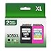 hkcnink 305XL ink cartridges replacement for hp 305 ink cartridge black and colour for hp deskjet 2810e 2800e 2700 2710e 2720e 2721e 4120e Plus 4100 4120 Envy 6000 6020e 6032e 6032 (1 Black + 1 Color)