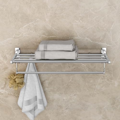 Image of Plantex (Primax) Eco Stainless Steel Folding Towel Rack /Towel Holder for Bathroom /Towel Hanger /Bathroom Accessories Set(24-inch) Chrome