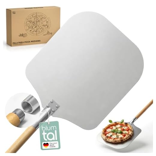 Blumtal Pala para Pizza - Pala de Aluminio con Mango de Madera - Tamaño Grande - Pala pizza horno con una superficie de 30,5 cm x 30,5 cm y Mango de Madera de 85 cm
