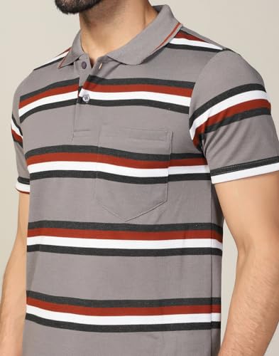Image of INKKR Striped Men Polo Neck Half Sleeve T-Shirt