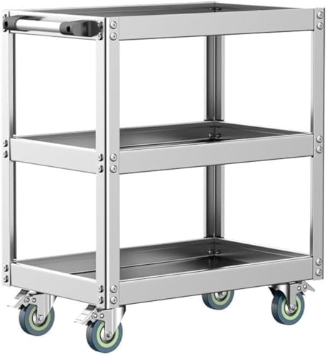 Youlines ツールワゴン ツールワゴン 3段 工具台車 ツールキャビネット ツールワゴン キャスター付き ツールカート 工具入れ キャスター付き ステンレス素材 組み立てが簡単 360°サイレントホイール 3/4層の大きな収納スペース 作業場 倉庫