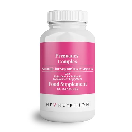 Hey Nutrition Pregnancy Complex Supplement - Suitable for Vegetarians & Vegans - Folic Acid, L-Choline, Iodine, SynBalance® EnjoyMum - Mum & Baby Support - UK Manufactured - Non-GMO - 60 Capsules