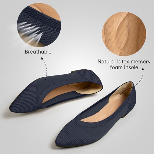 Image of TINGRISE Women's Flats Shoes Pointed Toe Knit Ballet Comfortable Dressy Mesh Flat