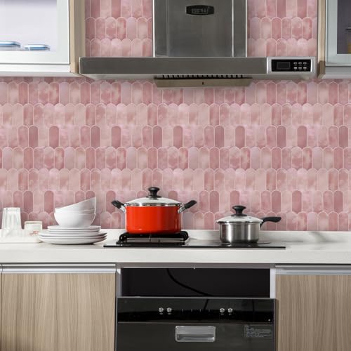 Vamos Tile 10-Sheet Backsplash Peel and Stick Tile, Pink Self Adhesive Vinyl Wall Tiles, Stick on Backsplash for Kitchen, Bathroom,RV (Thicker Design) by Vamos Tile - Image 4