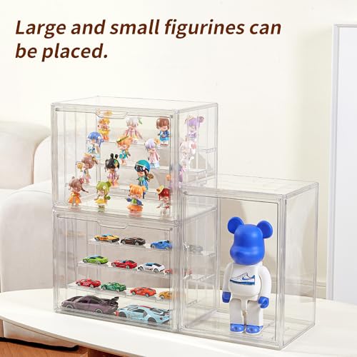 Image of 4 Pack Display Case for Collectibles 4 Layer Updated Adjustable Acrylic Display Case with Magnetic Door Clear Stackable Display Box Hobby Display Cases for Figures