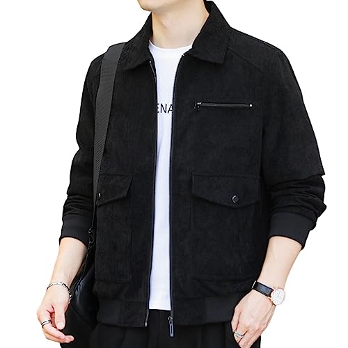 Kinkia Men's Corduroy Jacket Zip Up Long Sleeve Lightweight Casual Warm Fall Shacket Coat with Pockets