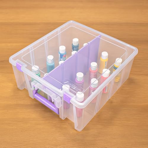 ArtBin Super Satchel Double Deep Compartment Box with Purple Accents in a 3 Pack - Art Storage with 8 Removable Compartments, Smart Closure for Craft Supplies (Purple - Pack of 3)