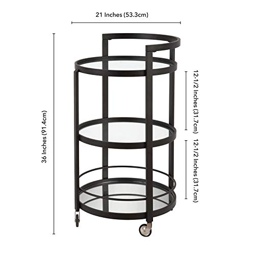 Henn&Hart 21" Glam Mirrored Glass Round Bar Cart Black Bronze #TOP4