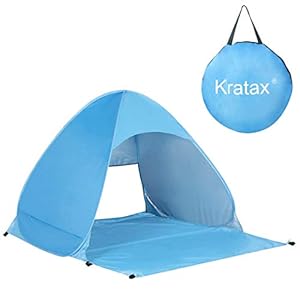 Kratax Tentes Instantanées Tente de Plage 2-3 Personnes, Pop-up Automatique Abri Plage UV, Imperméable Ventilée et Durable Portable pour Extérieure Camping Plage Pêche Jardin
