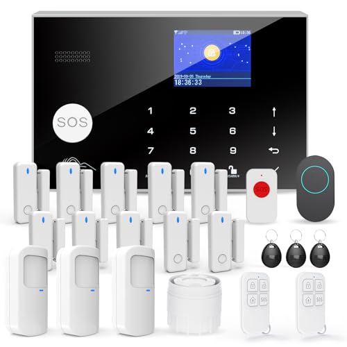 Sistemas de Alarma para el Hogar, Sistema de Seguridad Inalámbrico WiFi/gsm SMS de 22 Piezas con Detector de Movimiento, Sirena de Alarma de 120 dB, Mando a Distancia Inteligente, Invitación por Voz