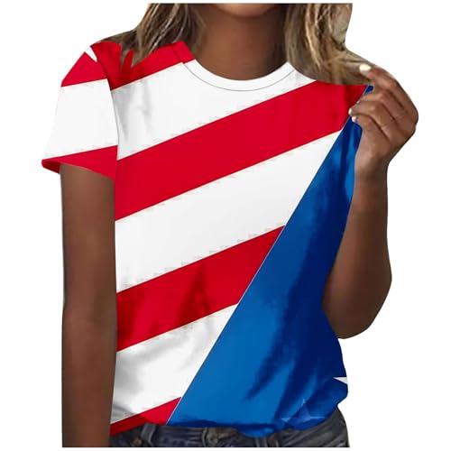 Womens 4th of July Printed Shirts American Flag Pattern Faith Family Freedom Tee Blouses Casual Short Sleeve Tops 2025