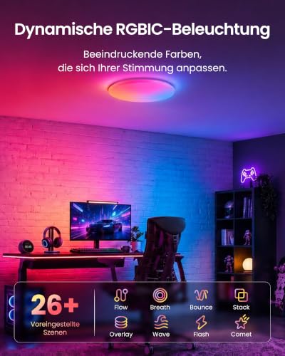 SwitchBot RGBICWW Deckenlampe 30cm, Matter LED Deckenleuchte 2000LM, 20W – Ansicht 5