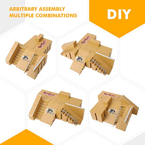 DaCool Fingerboard Skate Park Kit 17PCS Fingerboard Ramps Mini Finger Toys Finger Skateboards Swing Board Finger Bike Scooter Roller Skates Fingerboard Skatepark Ramp Deck for Kids Gift - Thumbnail 4