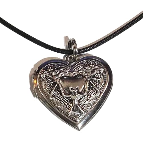 Silver Bat Heart Locket Pendant Necklace