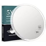 Mavoro 9'' Magnifying Mirror with 3 Strong Suction Cups | 5X Magnification | Portable Travel Makeup & Cosmetic Mirror (5X)