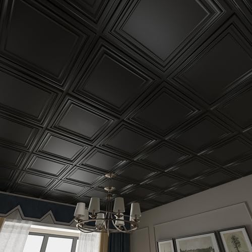 Image of Art3d PVC Ceiling Tiles, 2'x2' Plastic Sheet in Black (24-Pack)