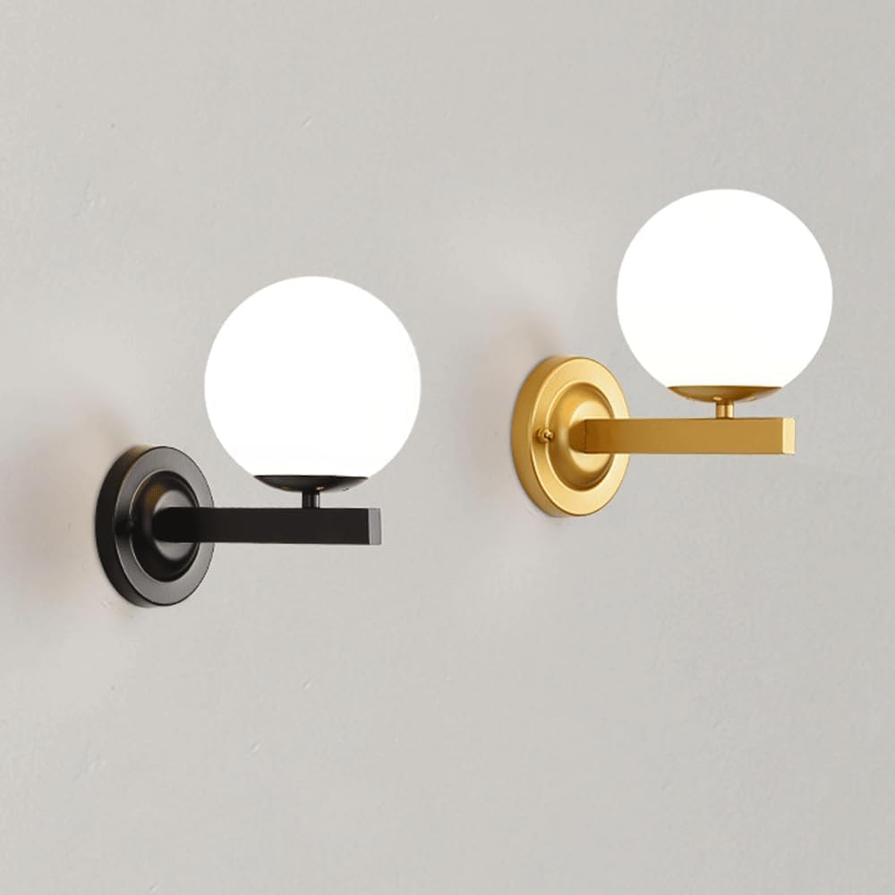 Modern Home Decoration Matte Black Globe Wall Sconce Electric Milk Glass Wall Mounted Light Mid Century Modern Wall Lamp Indoor Frosted Ball Bathroom Vanity Light for Farmhouse Bedroom