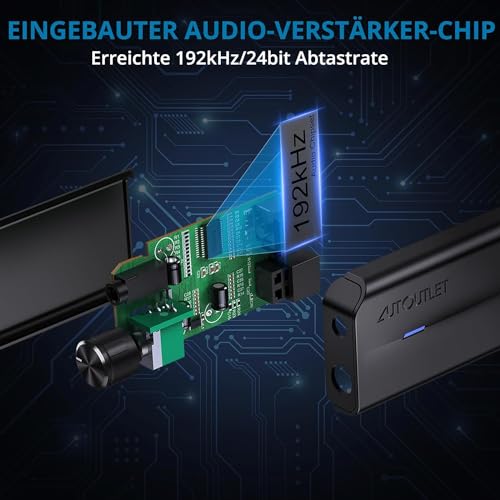 DA Wandler, 192kHz DAC Konverter Digital zu Analog Audio Wandler mit Lautstärkeregler & 1M abnehmbarem 3,5mm Audiokabel, SPDIF Toslink zu 3,5mm Analog Audio Adapter für HDTV Kopfhörer Spielkonsolen