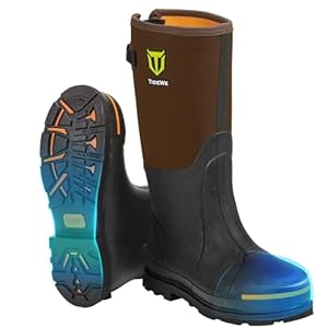 TIDEWE Rubber Work Boot for Men with Steel Toe & Shank, Waterproof Anti Slip Hunting Boot, 6mm Neoprene Hunting Boot for Manufacturing, Construction, Farming, Black,Brown, Size 7-13
