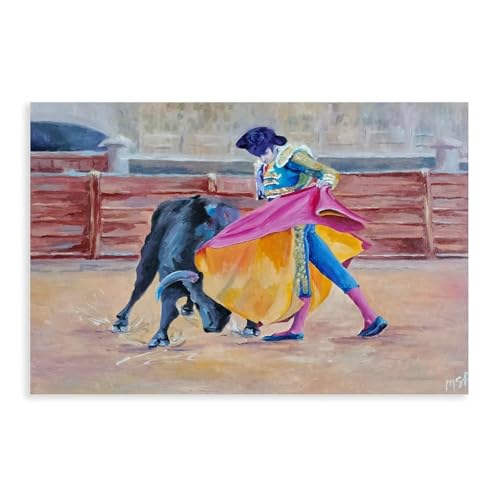 Cuadro en Lienzo Con Diseño de Toros y Matadores - Arte Taurino de España, Pintura Abstracta de Matador Vintage - Póster para Decoración de Pared, Sala de Estar