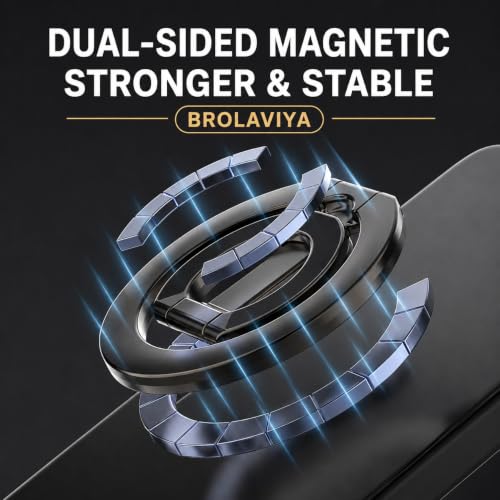 Image of BROLAVIYA Double-Sided Magnet with Kickstand Magnetic Phone Ring Holder Stand, Finger Grip, Foldable Metal Ring Compatible with iPhone 17 /16 /15 /14 /13 /12 & All Smartphones, Black