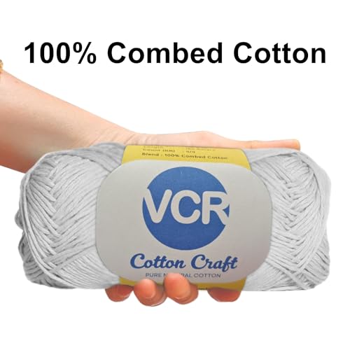 Image of VCR 8Ply Pearl White Cotton Craft Yarn, 100 Grams Hank, 160 Meters Length, Cotton Combed Ball for Crochet and Knitting, Pack of 1 Yarn, Suitable for DIY Crafts