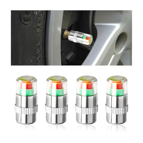 Image of 4PCS Tire Pressure Monitor Valve Stem Caps, 2.4 Bar 36PSI Pressure Monitor Stem Covers with 3-Color Eye Alert, Easy to Read Sensor Indicator Tire Valve Cap for Most Car Truck SUV (Silver)