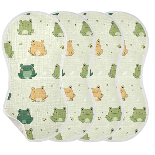 Cartoon Cute Frog Burp Cloths Baby Boys Girls Absorbent Soft Cotton Burping Cloths Rags, 4 Pack