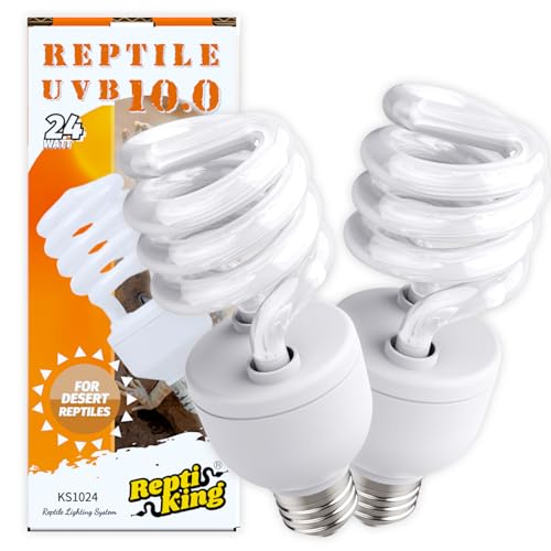 ReptiKing UVB Reptile Light, 2-Pack 10.0 24W UVB Bulbs, UVA UVB Reptile Light Bulb Lamp for Bearded Dragon, Tortoise, UV Bulbs for Desert Reptiles Tank Accessories