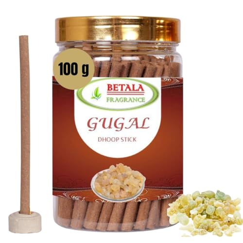 Image of Betala Fragrance Guggal Flavour Dhoop Sticks for Pooja, Pack of 100 Gm Dhup Batti with Holder, Agarbatti, Incense Stick, Sandal, Cones, Cup, Sambrani (100 Gm, Guggal)