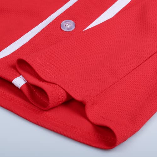 Womens Baseball Jersey,Blank Button Down Baseball Softball Jersey,Hip Hop Hipster Short Sleeve Active Shirts (Red) #TOP5