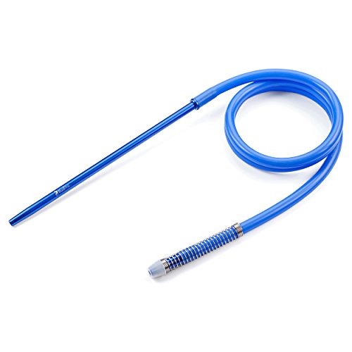 Budpro Hookah Shisha Silicone Hose With Long Aluminum Handle - Large Blue 72" - With Spring To Prevent Hookah Hose Flexion #TOP1