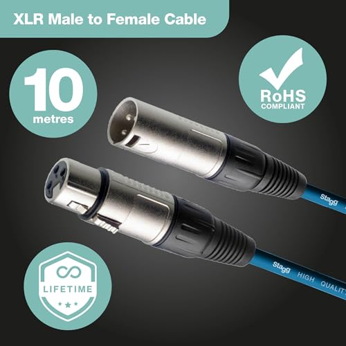 Image of Stagg SMC10 CBL 10m XLR Male to XLR Female Microphone Cable, Blue