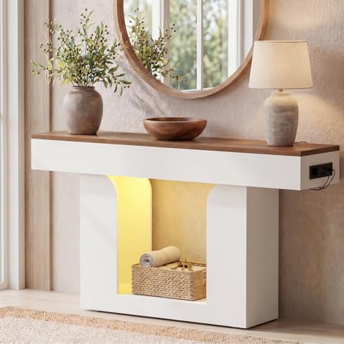 Homieasy Console Table, 47" Entryway Table with LED Lights &
